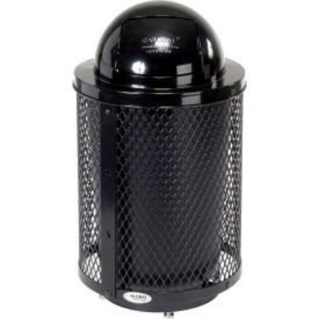 GLOBAL EQUIPMENT Outdoor Diamond Steel Trash Can With Dome Lid   Base, 36 Gallon, Black 261948BKD